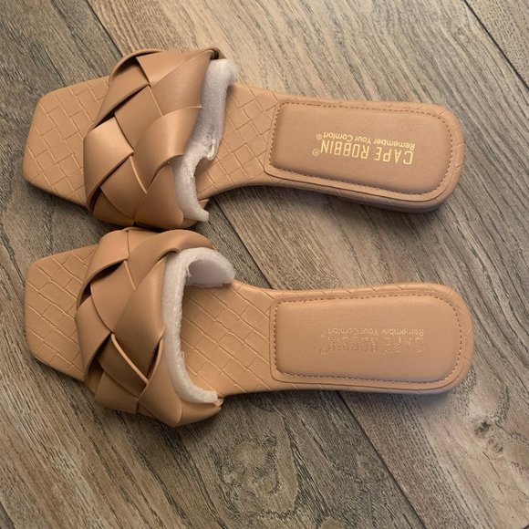 NEW CAPE ROBBIN DEJA WOVEN SLIP-ON FLATS MULES SLIDE‎ SANDALS NUDE 6 - Picture 5 of 9